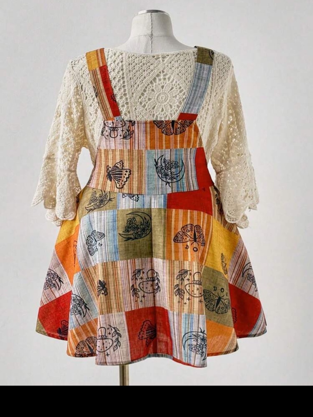 Plus size Multicolor Patchwork Pinafore Dress with Adjustable Straps
